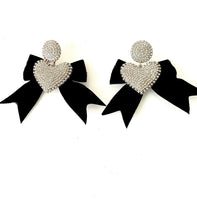 Load image into Gallery viewer, Silver Crystal Heart Bow Party Earrings
