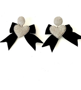 Silver Crystal Heart Bow Party Earrings