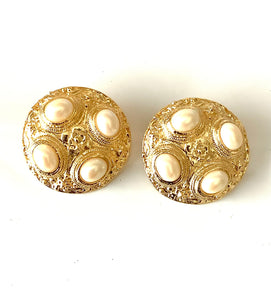 Clip On Faux Pearl and Gold Vintage Earrings