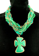Load image into Gallery viewer, Chunky Green Bead and Cross Necklace
