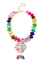 Load image into Gallery viewer, Rainbow Jewelled Fish Bone Necklace
