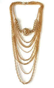 Gold Lions Head Long Chain Necklace
