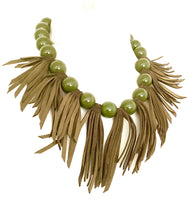 Load image into Gallery viewer, Khaki Green Suede Tassel Necklace
