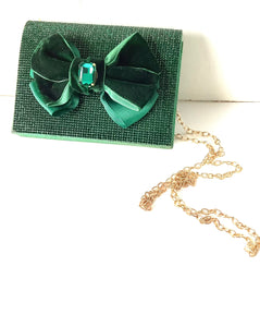 Green Velvet Bow Mini Clutch Bag