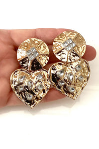 Gold and Crystal Heart Earrings