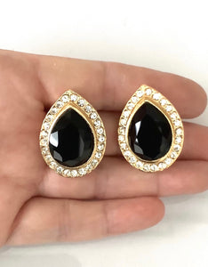 Clip On Black Vintage Teardrop Earrings