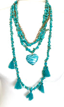 Load image into Gallery viewer, Layered Turquoise Bead Tassel Necklace
