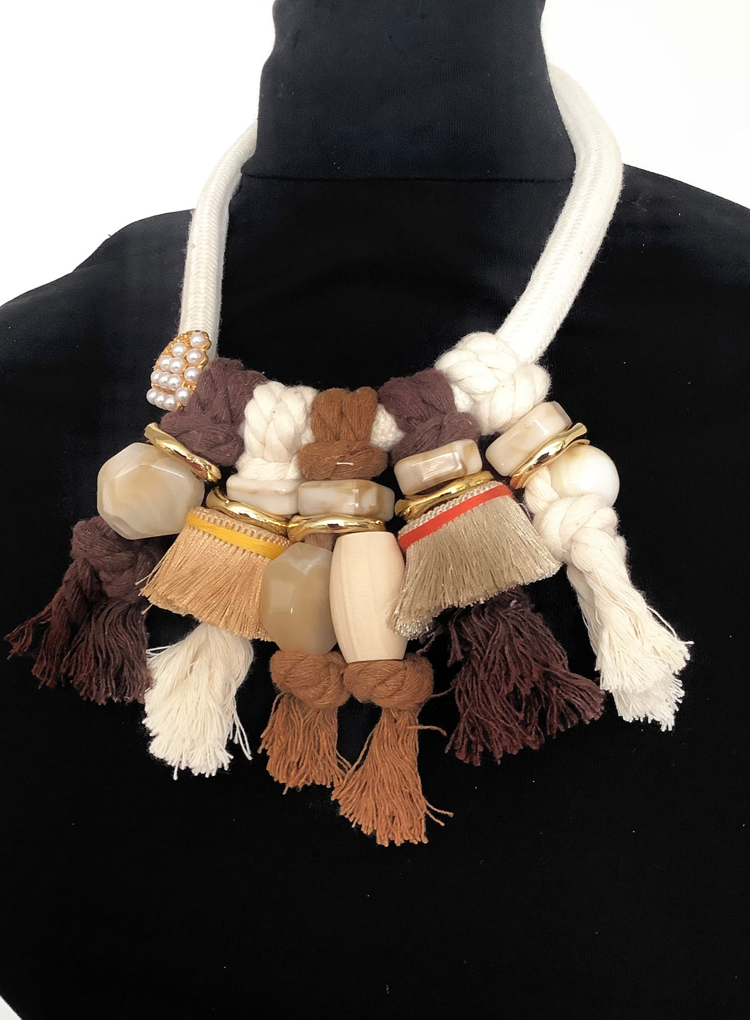 Chunky Natural Tassel Bead Necklace