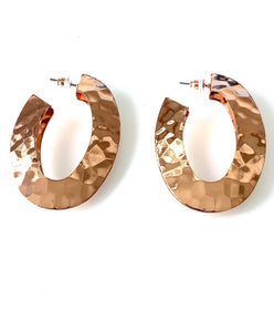 Rose Gold Hammered Hoop Earrings