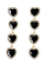 Load image into Gallery viewer, Black Crystal Heart Drop Earrings
