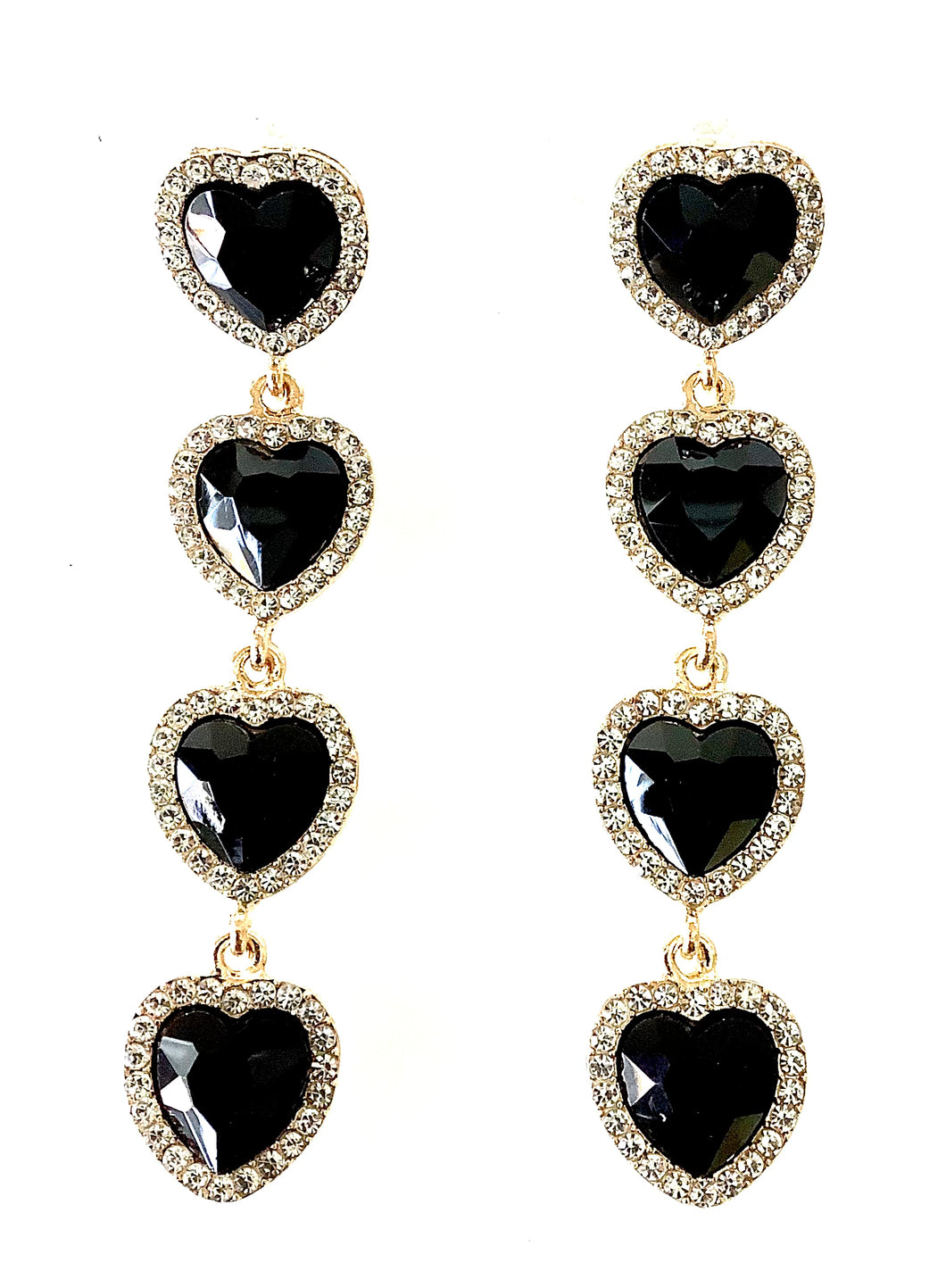 Black Crystal Heart Drop Earrings
