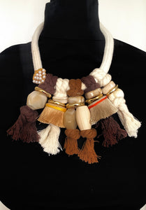 Chunky Natural Tassel Bead Necklace