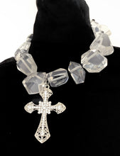 Load image into Gallery viewer, Clear Chunky Bead and Cross Necklace
