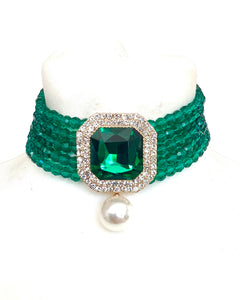 Green Beaded Statement Choker Necklace