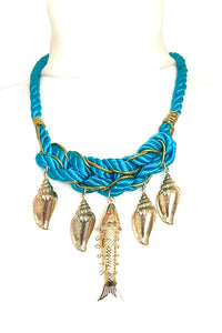 Turquoise Sea Charm Rope Necklace