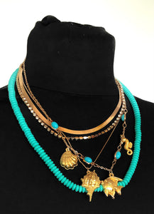 Layered Turquoise and Gold Sea Charm Necklace