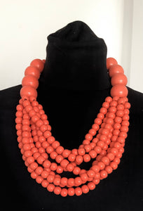 Orange Wooden Bead Statement Necklace