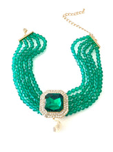 Load image into Gallery viewer, Green Beaded Statement Choker Necklace
