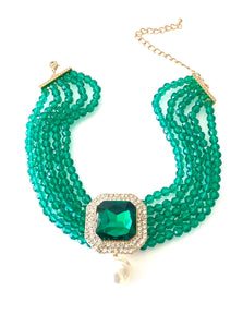 Green Beaded Statement Choker Necklace