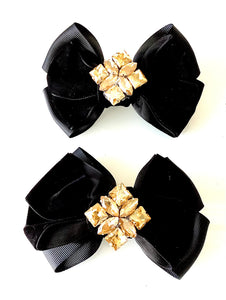 Black and Gold Jewelled Velvet Shoe Bows
