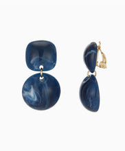 Load image into Gallery viewer, Clip On Navy Blue Marbled Earrings
