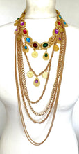 Load image into Gallery viewer, Long Gold Chain Multi Jewel Statement Necklace
