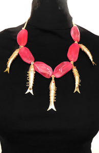 Pink and Gold Vintage Fish Necklace
