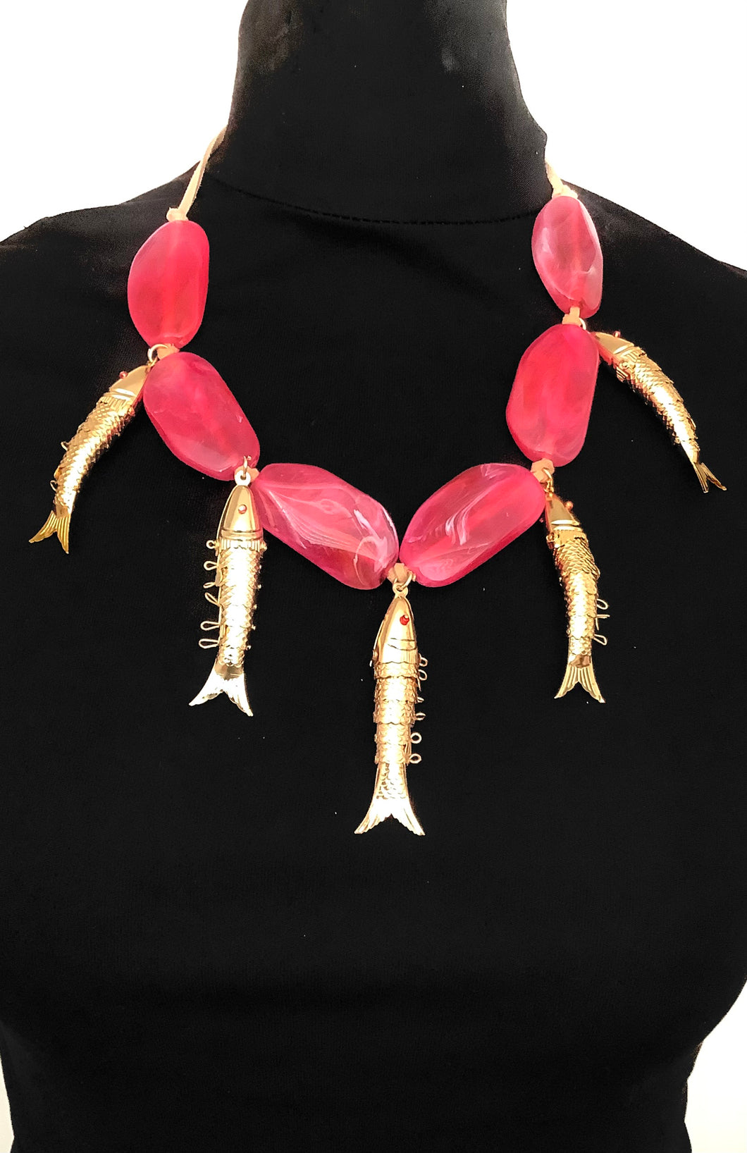 Pink and Gold Vintage Fish Necklace