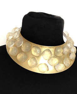 Clear Stone Jewelled Gold Torque Choker Necklace