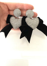 Load image into Gallery viewer, Silver Crystal Heart Bow Party Earrings
