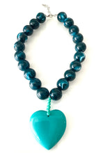 Load image into Gallery viewer, Chunky Teal Acrylic Heart Necklace
