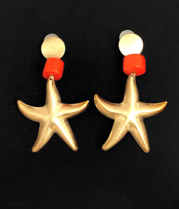 Gold and Orange Starfish Earrings