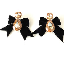 Load image into Gallery viewer, Gold Glass Velvet Bow Earrings
