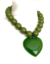 Load image into Gallery viewer, Khaki Green Acrylic Heart Necklace
