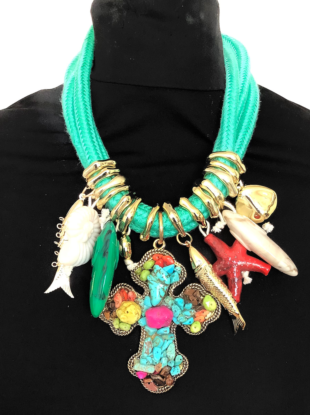 Boho Cross and Charm Necklace