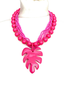 Pink Monstera Leaf Necklace