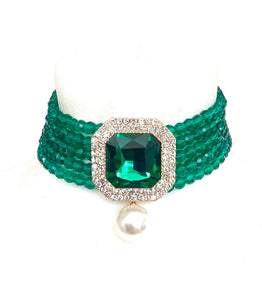 Green Beaded Statement Choker Necklace