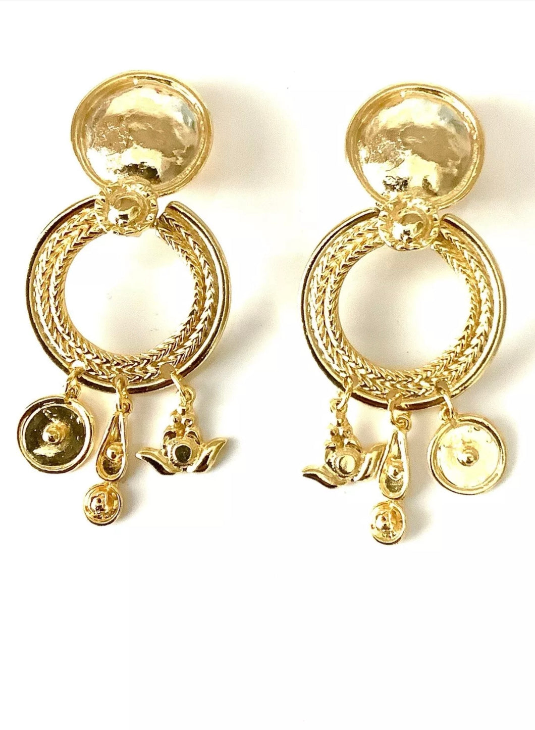 Clip On Gold Vintage Charm Earrings