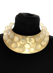 Clear Stone Jewelled Gold Torque Choker Necklace