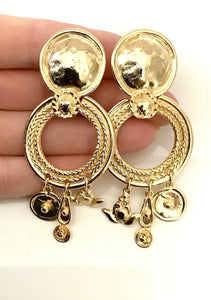 Clip On Gold Vintage Charm Earrings