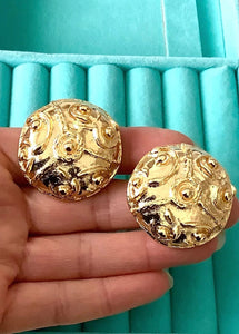 Clip On Gold Vintage Embossed Earrings