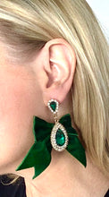 Load image into Gallery viewer, Green Velvet Party Bow Teardrop Earrings
