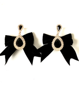 Black Crystal Party Bow Earrings