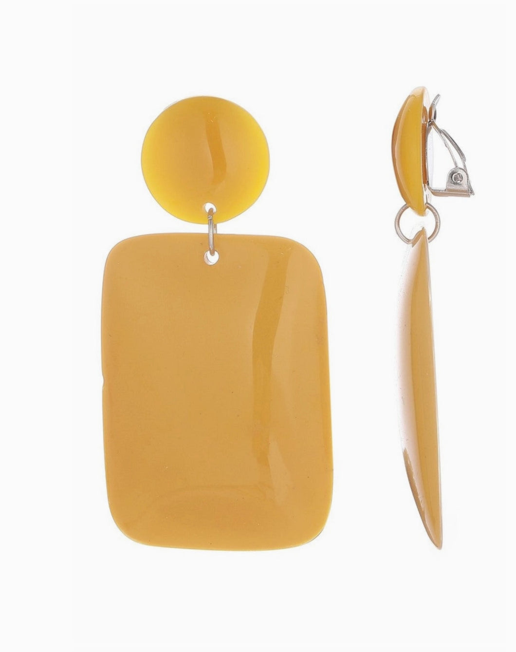 Clip On Mustard Rectangle Earrings