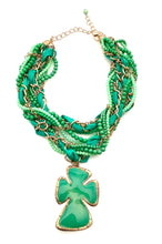 Load image into Gallery viewer, Chunky Green Bead and Cross Necklace
