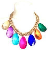 Load image into Gallery viewer, Glass Teardrop Jewel Statement Necklace

