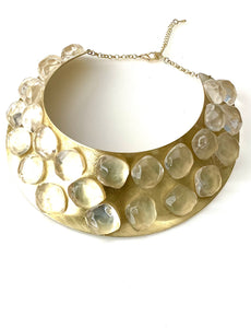 Clear Stone Jewelled Gold Torque Choker Necklace