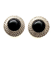 Load image into Gallery viewer, Clip On Vintage Black and Silver Dome Earrings
