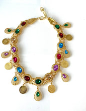 Load image into Gallery viewer, Long Gold Chain Multi Jewel Statement Necklace
