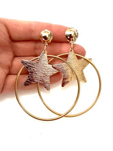 Load image into Gallery viewer, Clip On Gold Star Hoop Earrings
